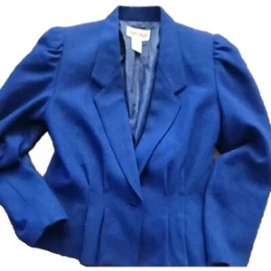 Vintage Wool Puff Sleeve Blazer/Jacket Single Breast Pleated Waist - Picture 1 of 4
