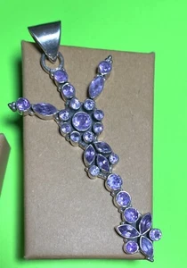 3.5โ Long Sterling Silver Amethyst Gemstones ๐ 925 Necklace Pendant - Picture 1 of 2