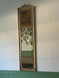 Tall Narrow Louis XVI Style Trumeau Wall Mirror Gold Gilt Wood Antique - Picture 1 of 10