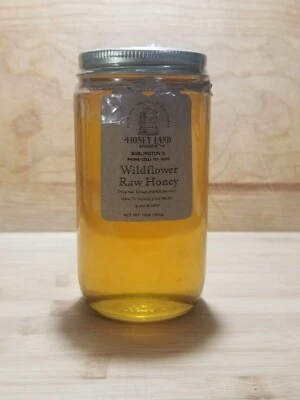 Raw Honey 1 lb (454g) - 100%  Wildflower Local Organic Unfiltered GLASS JAR - Image 1 of 4