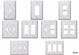 Diamond Plate Aluminum Wall Switch Plate Outlet Cover Toggle Rocker GFI Garage - Picture 1 of 19