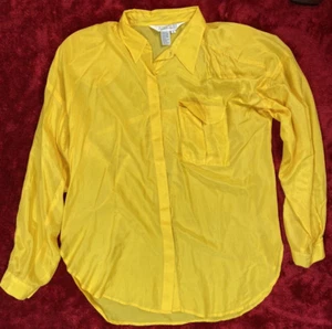 Vintage Sunny Leigh Damen Bluse Größe Large %100 Seide Knopfleiste gelb 80er - Bild 1 von 7