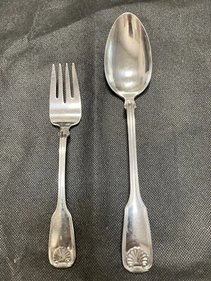 Reed & Barton Stainless Colonial Shell Serving Spoon & Salad Fork - Image 1 of 3