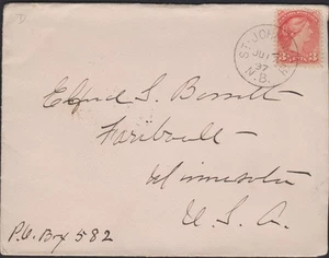 CANADA St. John, NB 1897 on 3c SQ to USA - Picture 1 of 2