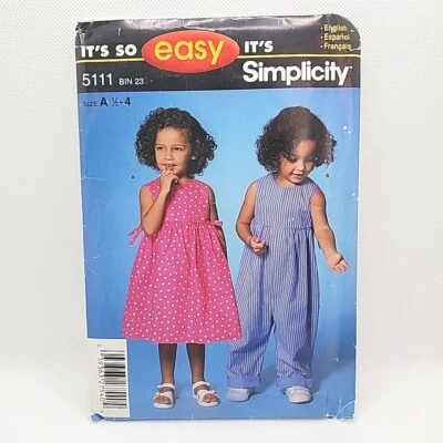 Simplicity 5111 Toddler Girls Dress And Romper Sewing Pattern Size 1/2-4 Uncut - Image 1 of 4