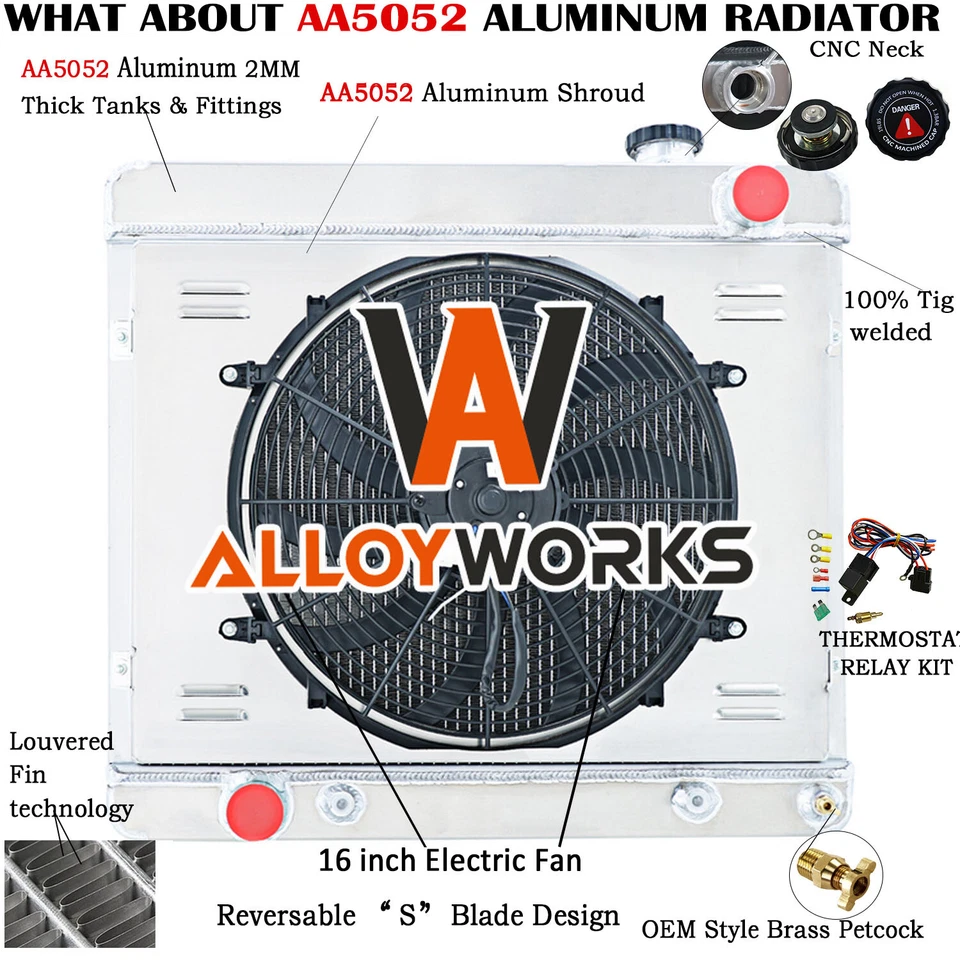 4ROW RADIATOR+SHROUD FAN FIT 60-64 1963 BUICK SKYLARK Special WILDCAT ELECTRA V8 Foto 1 de 4