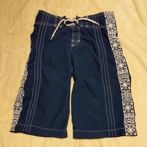 LANDS' END long Swim SHORTS Size: S 8 Board Tiki Blue Bathing Suit Aloha Hawaii - Picture 1 of 12