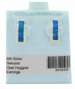 GENUINE BLUE OPAL HUGGIES EARRINGS .925 Sterling Silver - NEW WITH TAG  - Picture 1 of 3
