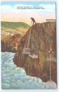 Postkarte Indianer fischen an den Celilo Falls des Columbia River in Oregon - Bild 1 von 3