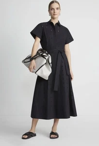 Lafayette 148 Black COTTON POPLIN HAND-CUT BLOCK EYELET SHIRTDRESS S $1298 - Picture 1 of 20