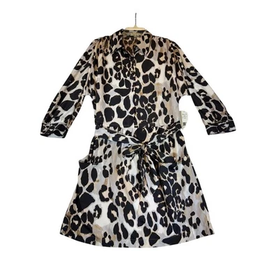 Vestido Camisa Estampado Leopardo Eliza J Bolsillos con Cinturón Midi Talla 14 Foto 1 de 4