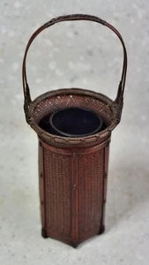 Jarrón canasta de bambú japonés de 15,7 pulgadas de alto arte artesanal IKEBANA - Imagen 1 de 12