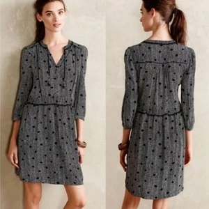 Anthropologie Maeve Galen schwarz & weiß gepunktetes Boho gestreiftes Kleid L - Bild 1 von 12