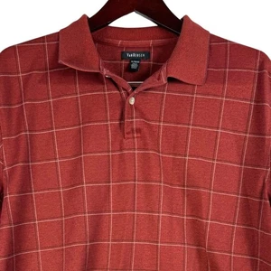 Polo VAN HEUSEN uomo XL rossa a quadri manica corta collo bottoni casual golf - Foto 1 di 7