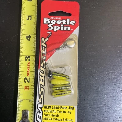 Джиг Bassbuster Beetle Spin 1/32 унции Yel/Black Stripe никелевое лезвие без свинца новый в упаковке - Изображение 1 из 4