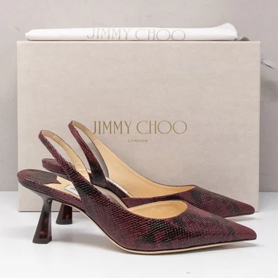 Tacones de cuero Jimmy Choo Fetto, talla 37,5 (7,5 EE. UU.) rojo burdeos con estampado de serpiente Foto 1 de 4