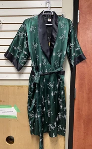 Lanna Pine Thai Silk Kimono Size XL Green Black Dragon Lining Reversible - Picture 1 of 12
