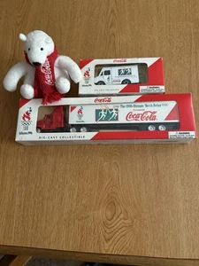 Set of 2 Lledo Cocacola Truck & Van 1996 Atlanta Olympic Torch Relay 1:64 W/bear - Picture 1 of 7