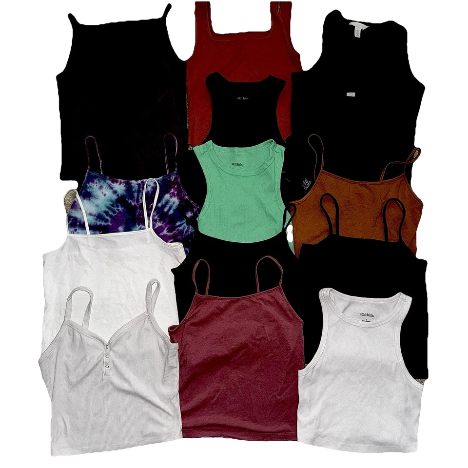 Lote (15) camisetas sin mangas recortadas para mujer tallas mixtas pequeñas medianas variadas paquete usadas en excelente estado Foto 1 de 4