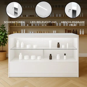 Weiße LED-Ladentheke C1500 – Abschließbare Aufbewahrungseinheit I Glasvitrine - Bild 1 von 9