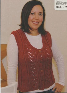 K1C2 Knit One Crochet Too Knitting Pattern 1576 Audrey Vest - Women 32.5"-50" - Picture 1 of 2