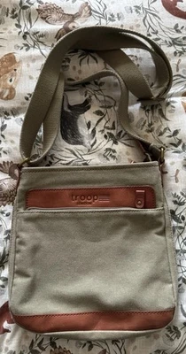 Troop London Canvas Crossbody Bag Carrie Colour With Brown Leather Detail - Image 1 of 4