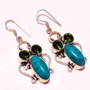Santa Rosa Turquoise Peridot Fashion Drop Dangle Jewelry Earrings 2.30" O410 - Picture 1 of 6
