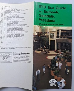 RTD Bus Guide & Map Burbank, Glendale, Pasadena LA Metro California Nov. 1990 - Picture 1 of 3