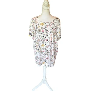 Peruvian Connection Short Sleeve Top Multicolor Floral Pima Cotton Womens XL - Picture 1 of 8