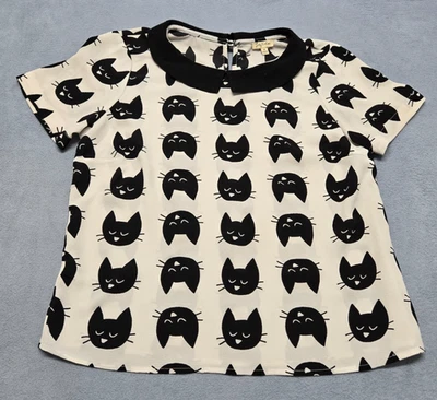 Lily White Cat Blouse Top Women Black/White Sz M Kitty Prairie Collar Adorable - Image 1 of 4