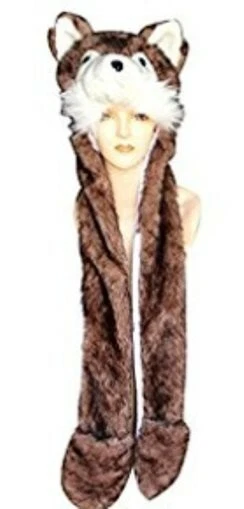 Marrón Husky Fiesta Halloween Disfraz Animal Peluche 3 en 1 Sombrero Bufanda Mitón Foto 1 de 1