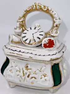 Orologio Specchio Antico Vittoriano Portabevande Porcellana Carena Vanità Anello Profumo - Foto 1 di 8