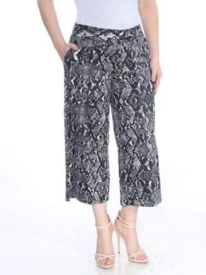 Pantalones recortados de pierna ancha con estampado de piel de serpiente de mezcla de algodón INC para mujer (negro) Foto 1 de 3