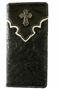 Cross Mens Wallet Western Bifold Check Book Style W089-55 Embossing Black - Picture 1 of 3