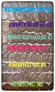 ¡VENTA DE REBAJAS! Lote de muestras Estate 15 piezas anteriores a 1965 USCoins/25c10c5c1c• ¡90 % PLATA! - Imagen 1 de 9