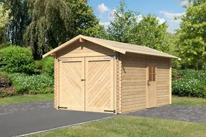 Blockbohlengarage Holzgarage Fertiggarage Autogarage 28mm Satteldach Karibu - Bild 1 von 10