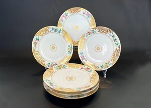 STUNNING (6) Antique Victorian Porcelain Hand Painted Floral and Gilt Plates - Picture 1 of 12