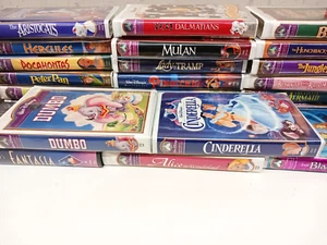 Lot 24 Disney VHS Tapes Masterpiece Classics Cinderella Bedknobs Rescuers Fantas - Picture 1 of 10
