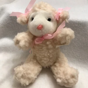 Lamb Baby 9" Plush Jointed Squishy Soft Fluffy Stuffed Faux Sherpa Bows Easter - Picture 1 of 9