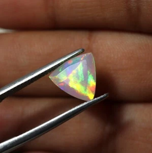 10.5 MM Natural Rainbow Flashy Fire Ethiopian Welo Opal Faceted Trillion Shape - Picture 1 of 6
