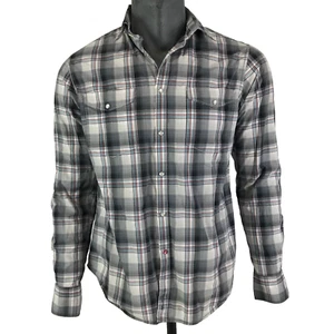 Ben Sherman Shirt Grey Size M Check Pearl Snap Long Sleeve Western Casual Men's - Picture 1 of 14