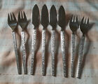 Set 8 Bark Effect Fish Knives & Forks 18/8 Exct Condition