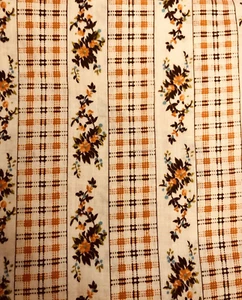 VTG Shades of Orange Brown & Cream Plaid & Floral Stripe BTFQ - Picture 1 of 5