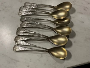 Gorham Chrysanthemum Bright Cut Sterling Silver 12 Egg Spoons Gold Wash Bowl - Picture 1 of 6