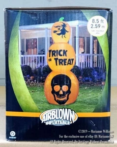 NEW  8.5 FT AIRBLOWN HALLOWEEN PUMPKIN STACK GEMMY INFLATABLE SKULL FLYING WITCH - Picture 1 of 2