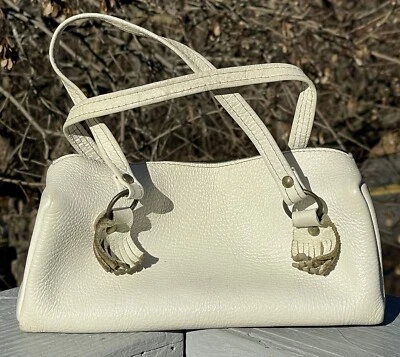Mid-Century Vintage Retro White Leather Purse Handbag Tassel Ladies Accessory - Image 1 of 4