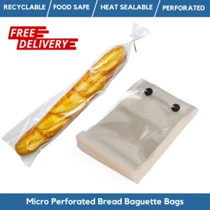 Micro bolsas de baguette de pan perforado/bolsas de alimentos envueltas sellables térmicamente -6 tamaños - Imagen 1 de 10