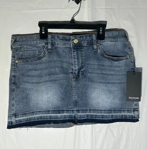 True Religion Denim Skirt Womens Size 31 Blue Mellow Wash Studded Mini Raw Hem - Picture 1 of 18