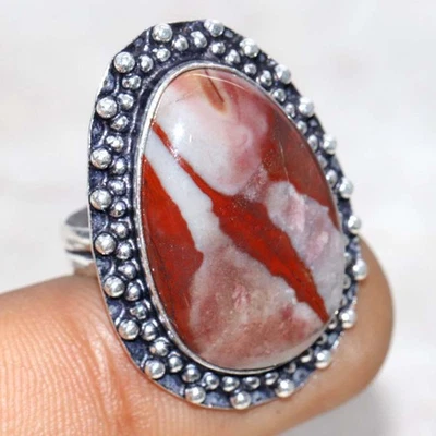 Anillo enchapado en plata 925 de jaspe rojo EE. UU. 8 informales joyas elegantes GW Foto 1 de 3