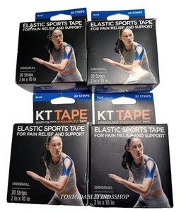 (4er Pack) Neu Original Kt Tape * Kinesiologie Therapeutisches Tape * BLAU 80 Streifen 2×10 - Bild 1 von 4